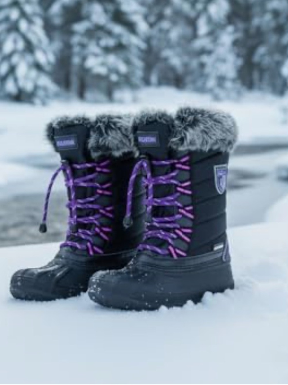 NEW! Nova Mountain Black Faux-Fur Winter Boots Girls Size 4 NWOT - Picture 5 of 12